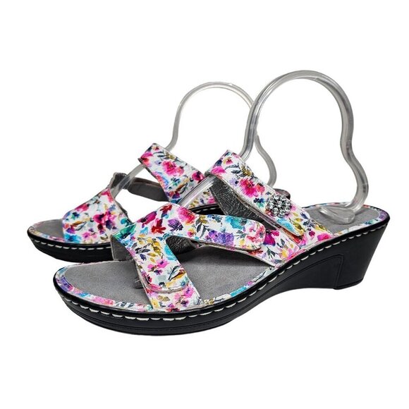 Alegria by PG Lite Loti Leather Blooms Floral Wedge Slide Sandal Multicolor 42 - Picture 4 of 12